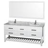 Natalie 72 In. Double Vanity in White with White Carrera Top with Square sinks and 70 In. Mirror
