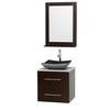 Centra 24 In. Single Vanity in Espresso with White Carrera Top with Black Granite Sink and 24 In. Mirror