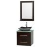 Centra 24 In. Single Vanity in Espresso with Green Glass Top with Black Granite Sink and 24 In. Mirror