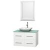 Centra$36 In. Single Vanity in White with Green Glass Top with White Carrera Sink and 24 In. Mirror