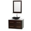 Centra 36 In. Single Vanity in Espresso with White Carrera Top with Black Granite Sink and 24 In. Mirror