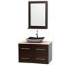 Centra 36 In. Single Vanity in Espresso with Ivory Marble Top with Black Granite Sink and 24 In. Mirror