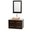 Centra 36 In. Single Vanity in Espresso with Ivory Marble Top with Ivory Sink and 24 In. Mirror