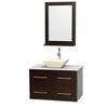 Centra 36 In. Single Vanity in Espresso with Solid SurfaceTop with Bone Porcelain Sink and 24 In. Mirror