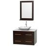 Centra 36 In. Single Vanity in Espresso with Solid SurfaceTop with White Carrera Sink and 24 In. Mirror
