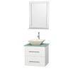 Centra 24 In. Single Vanity in White with Green Glass Top with Bone Porcelain Sink and 24 In. Mirror