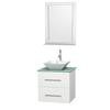 Centra 24 In. Single Vanity in White with Green Glass Top with White Porcelain Sink and 24 In. Mirror