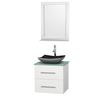 Centra 24 In. Single Vanity in White with Green Glass Top with Black Granite Sink and 24 In. Mirror