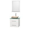 Centra 24 In. Single Vanity in White with Green Glass Top with Ivory Sink and 24 In. Mirror
