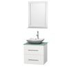 Centra 24 In. Single Vanity in White with Green Glass Top with White Carrera Sink and 24 In. Mirror