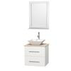 Centra 24 In. Single Vanity in White with Ivory Marble Top with White Porcelain Sink and 24 In. Mirror