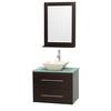 Centra 30 In. Single Vanity in Espresso with Green Glass Top with Bone Porcelain Sink and 24 In. Mirror