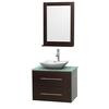 Centra 30 In. Single Vanity in Espresso with Green Glass Top with White Carrera Sink and 24 In. Mirror