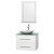 Centra 30 In. Single Vanity in White with Green Glass Top with White Carrera Sink and 24 In. Mirror