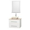 Centra 30 In. Single Vanity in White with Ivory Marble Top with Bone Porcelain Sink and 24 In. Mirror