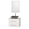 Centra 30 In. Single Vanity in White with Ivory Marble Top with Black Granite Sink and 24 In. Mirror