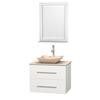 Centra 30 In. Single Vanity in White with Ivory Marble Top with Ivory Sink and 24 In. Mirror