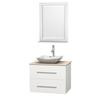 Centra 30 In. Single Vanity in White with Ivory Marble Top with White Carrera Sink and 24 In. Mirror