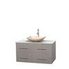 Centra 42 In. Single Vanity in Gray Oak with White Carrera Top with Ivory Sink and No Mirror