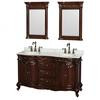 Edinburgh 60 In. Double Vanity in Cherry with White Carrera Top with Oval Sinks and 24 In. Mirrors