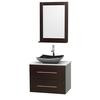 Centra 30 In. Single Vanity in Espresso with Solid SurfaceTop with Black Granite Sink and 24 In. Mirror