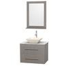 Centra 30 In. Single Vanity in Gray Oak with White Carrera Top with Bone Porcelain Sink and 24 In. Mirror