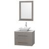 Centra 30 In. Single Vanity in Gray Oak with White Carrera Top with White Porcelain Sink and 24 In. Mirror