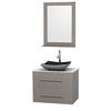 Centra 30 In. Single Vanity in Gray Oak with White Carrera Top with Black Granite Sink and 24 In. Mirror