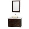 Centra 36 In. Single Vanity in Espresso with White Carrera Top with Bone Porcelain Sink and 24 In. Mirror