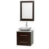 Centra 24 In. Single Vanity in Espresso with Solid SurfaceTop with White Carrera Sink and 24 In. Mirror
