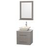 Centra 24 In. Single Vanity in Gray Oak with White Carrera Top with Bone Porcelain Sink and 24 In. Mirror