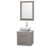 Centra 24 In. Single Vanity in Gray Oak with White Carrera Top with White Porcelain Sink and 24 In. Mirror