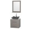 Centra 24 In. Single Vanity in Gray Oak with White Carrera Top with Black Granite Sink and 24 In. Mirror