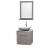 Centra 24 In. Single Vanity in Gray Oak with White Carrera Top with White Carrera Sink and 24 In. Mirror