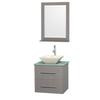 Centra 24 In. Single Vanity in Gray Oak with Green Glass Top with Bone Porcelain Sink and 24 In. Mirror
