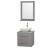 Centra 24 In. Single Vanity in Gray Oak with Green Glass Top with Bone Porcelain Sink and 24 In. Mirror