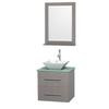 Centra 24 In. Single Vanity in Gray Oak with Green Glass Top with White Porcelain Sink and 24 In. Mirror