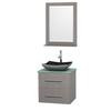Centra 24 In. Single Vanity in Gray Oak with Green Glass Top with Black Granite Sink and 24 In. Mirror