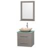 Centra 24 In. Single Vanity in Gray Oak with Green Glass Top with Ivory Sink and 24 In. Mirror