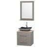 Centra 24 In. Single Vanity in Gray Oak with Ivory Marble Top with Black Granite Sink and 24 In. Mirror