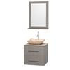 Centra 24 In. Single Vanity in Gray Oak with Ivory Marble Top with Ivory Sink and 24 In. Mirror
