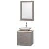 Centra 24 In. Single Vanity in Gray Oak with Ivory Marble Top with White Carrera Sink and 24 In. Mirror