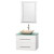 Centra 30 In. Single Vanity in White with Green Glass Top with Ivory Sink and 24 In. Mirror