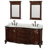 Edinburgh 72 In. Double Vanity in Cherry with White Carrera Top with Oval Sinks and 24 In. Mirrors