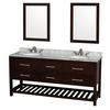 Natalie 72 In. Double Vanity in Espresso with White Carrera Top with Oval sinks and 24 In. Mirrors