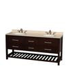 Natalie 72 In. Double Vanity in Espresso with Ivory Marble Top with Oval sinks and No Mirror