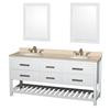 Natalie 72 In. Double Vanity in White with Ivory Marble Top with Oval sinks and 24 In. Mirrors