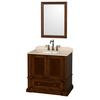 Rochester 36 In. Single Vanity in Cherry with Ivory Marble Top with Oval Sink and 24 In. Mirror