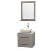 Centra 24 In. Single Vanity in Gray Oak with Solid SurfaceTop with Bone Porcelain Sink and 24 In. Mirror