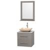 Centra 24 In. Single Vanity in Gray Oak with Solid SurfaceTop with Ivory Sink and 24 In. Mirror